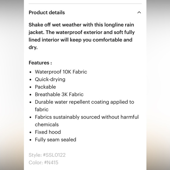 NWOT Lole Element Long Rain Jacket Waterproof Classic Chic - Picture 5 of 5